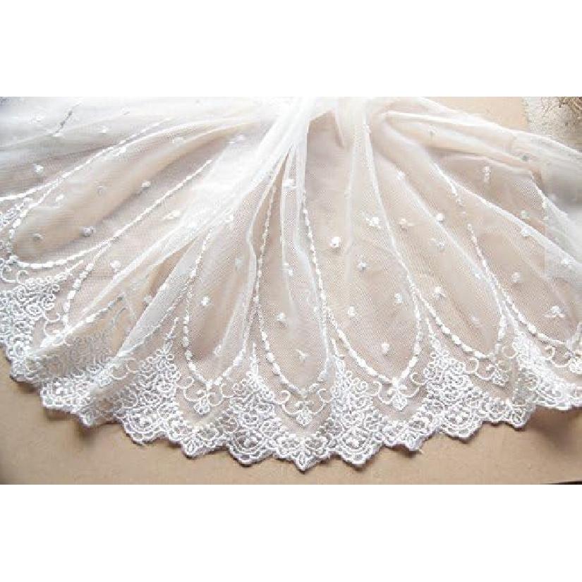 2 Yards White Retro Floral Embroidery Lace Trim Lace Fabric for DIY by The Yard 7.8 Inches Width