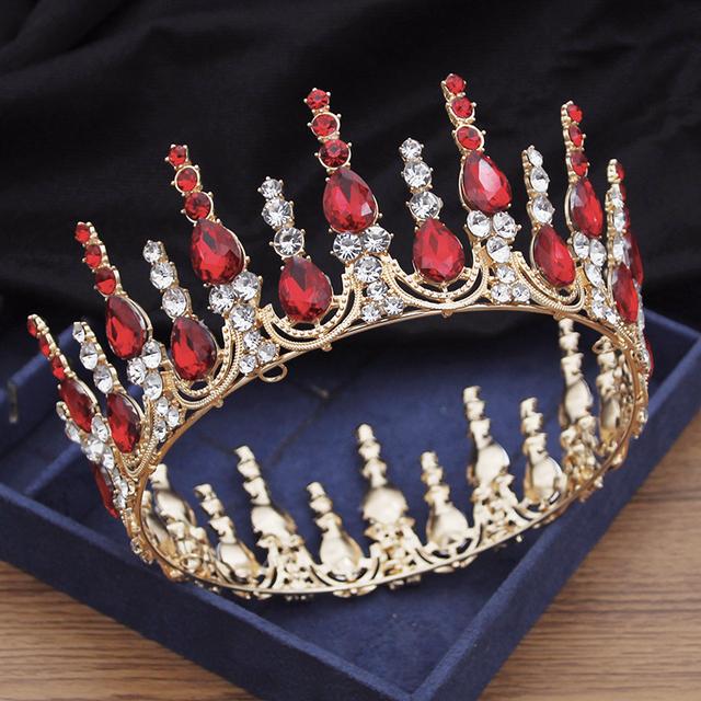 Fascia Per Capelli Barocca Con Coroncina - Accessorio Sposa Nero E Rosso - Cerchietto Vintage