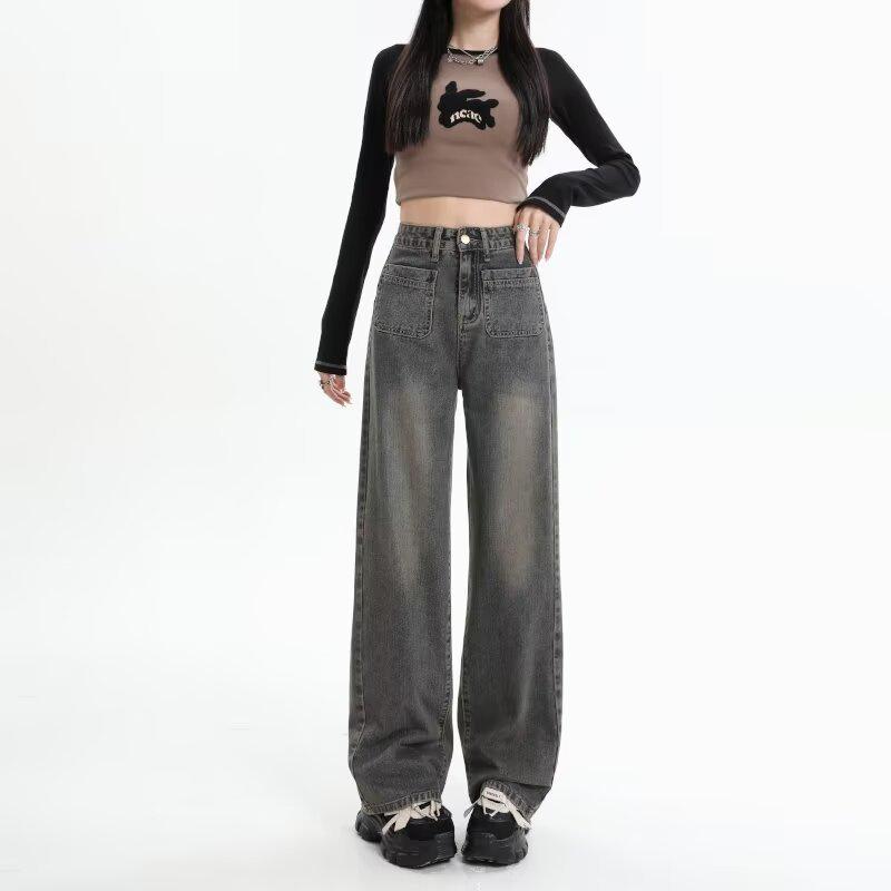 

2024 Women s American Retro Slimming Wide-Leg Jeans - High-Waisted, Versatile Spring & Autumn Fit 3XL