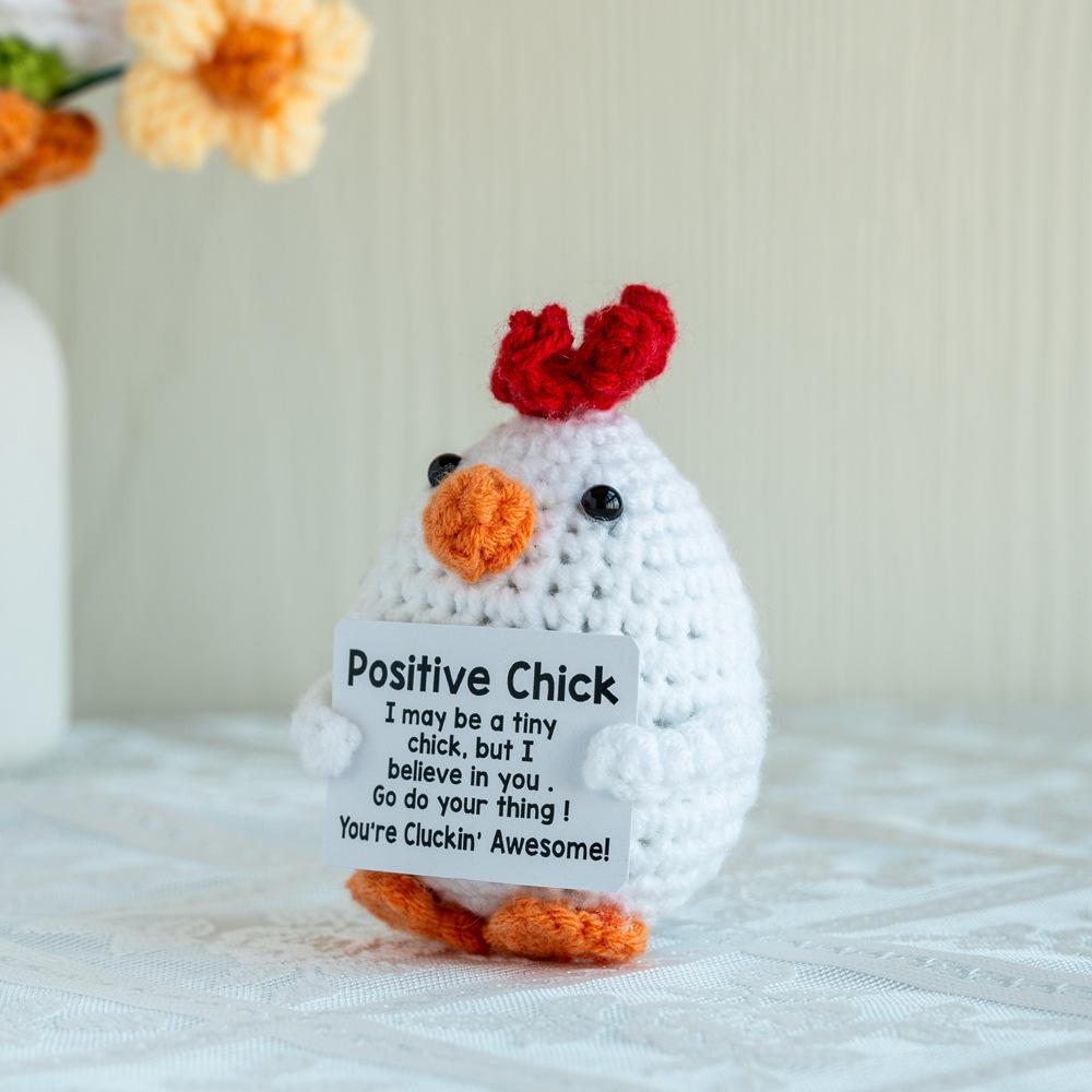 Funny Crochet Positive Energy Chick Doll with Card Home Room Decoration Handmade Knitted Chick Dolls Ornament Christmas Gifts