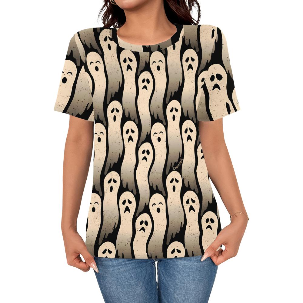 

Women s casual fashion summer hot item cartoon ghost 3D printed short sleeved T-shirt women s simple T-shirt top S