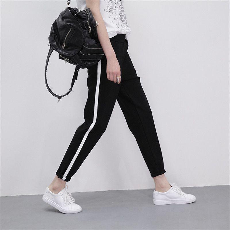 Women Elastic Waist Patchwork Sports Harem Pants Casual Loose Trousers Running