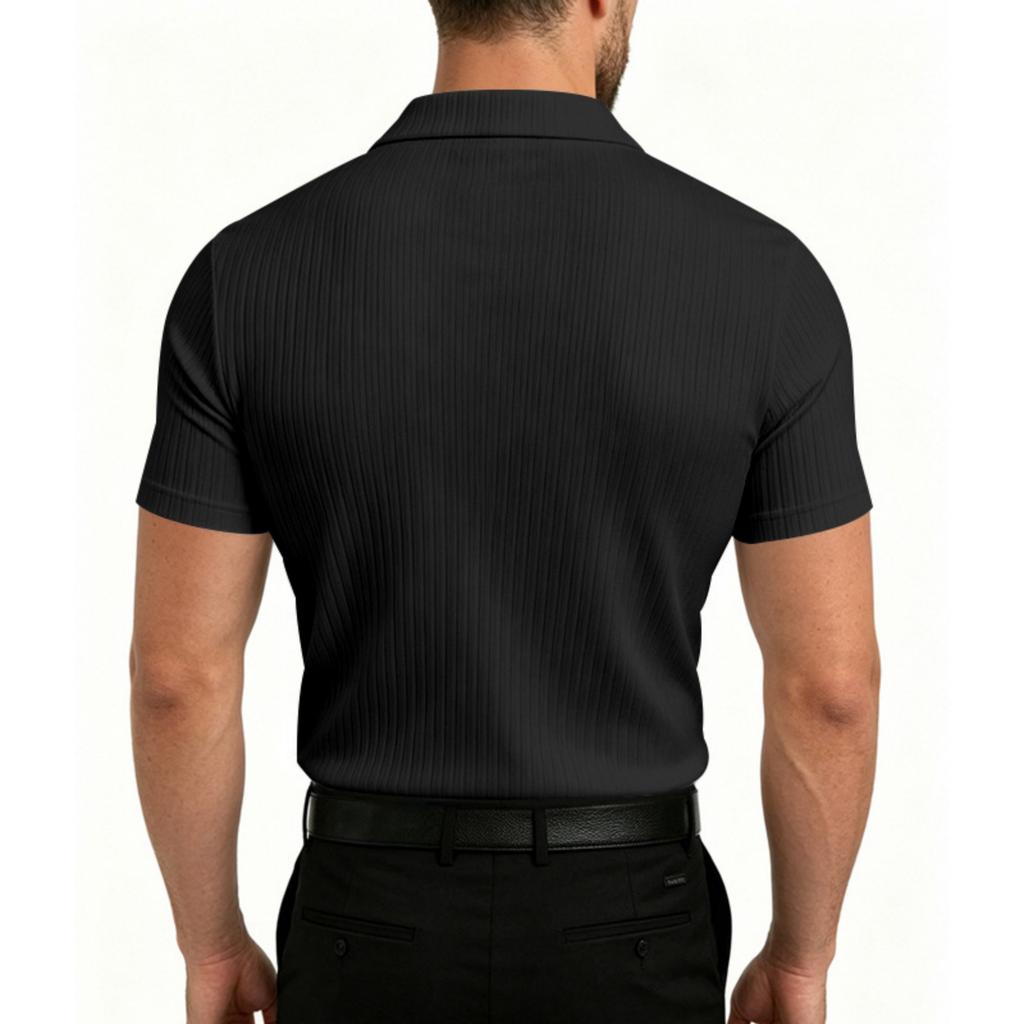 Men's Stretch Breathable Polo Shirt V Neck Ribbed Knit Short Sleeve T Shirt Casual Lightweight Summer Top