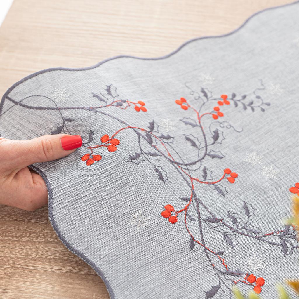 Rowanberry Glow - Tablecloth with Rowanberry Embroidery - Gray - 140x220