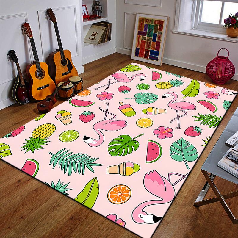 Tropical Flamingos and Fruits Pattern Patterned Carpet a Non Slip Rug Suitable for All Seasons and Any Setting, Gift