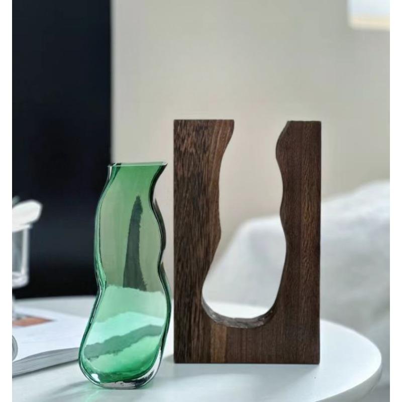 Solid Wood Transparent Glass Vase for Home Decor Crystal Flower Vase Modern Centerpiece for Living Room/Hotel Lobby Decoration