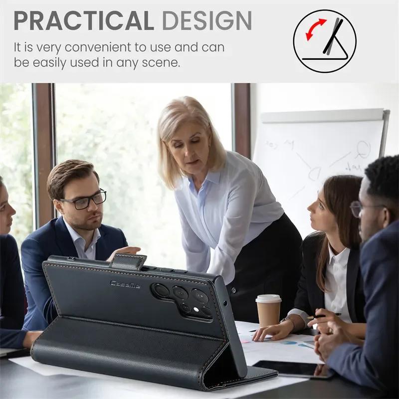 CaseMe Flip Stand Leather Phone Case for Samsung Galaxy S25 Ultra S25 Edge S24 FE S23 Ultra S22 S21 S20 Plus Wallet Card Holder Back Cover Coque Etui