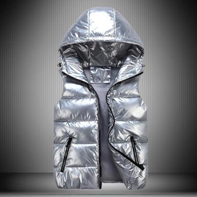 Men's Vests Sleeveless Windproof Vests Men's Shiny Puffy Loose Plus Size Warm Vest