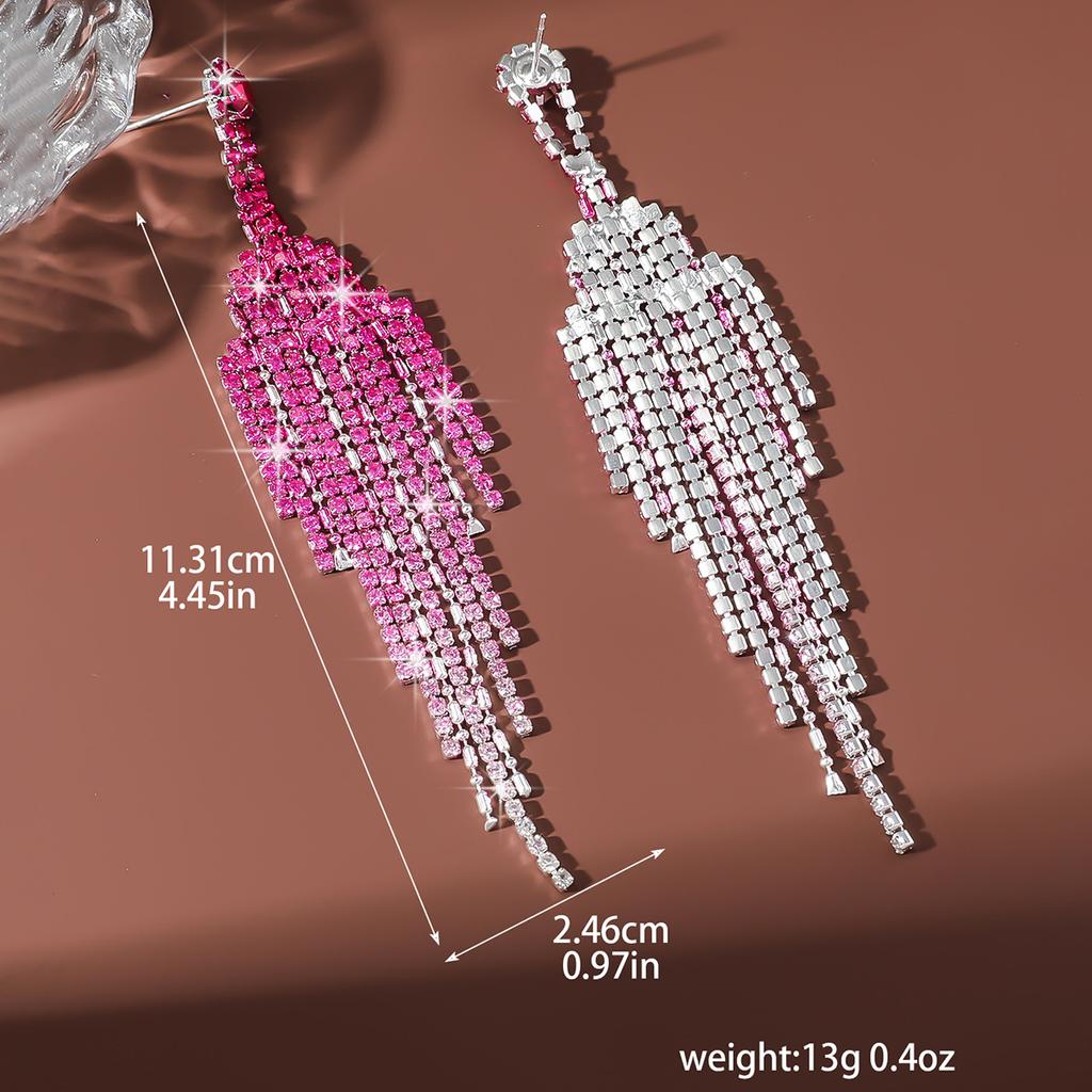 2PC Women's Fashion Claw Chain Series Colorful Diamond Tassel Style Earrings for Travel, Carnival, Party, Festival Dressing Gift