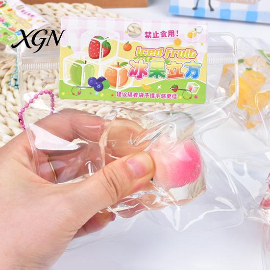 Stress Relief Squeeze Toy Crystal Ice Jelly TPR Soft Fruit Reliever Durable Mud Texture Fidget Sensory for Party Game Relaxation Tool Ball