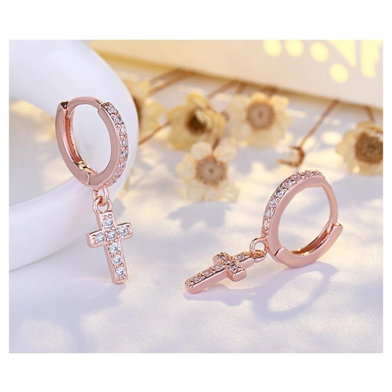 Fashion Personalized Cross Inlaid Zircon Ear Buckle Earrings For Women