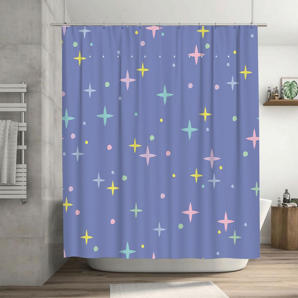 Blue Shower Curtain With Pastel Stars For Bathroom Decor Waterproof Fabric Custom Size Available