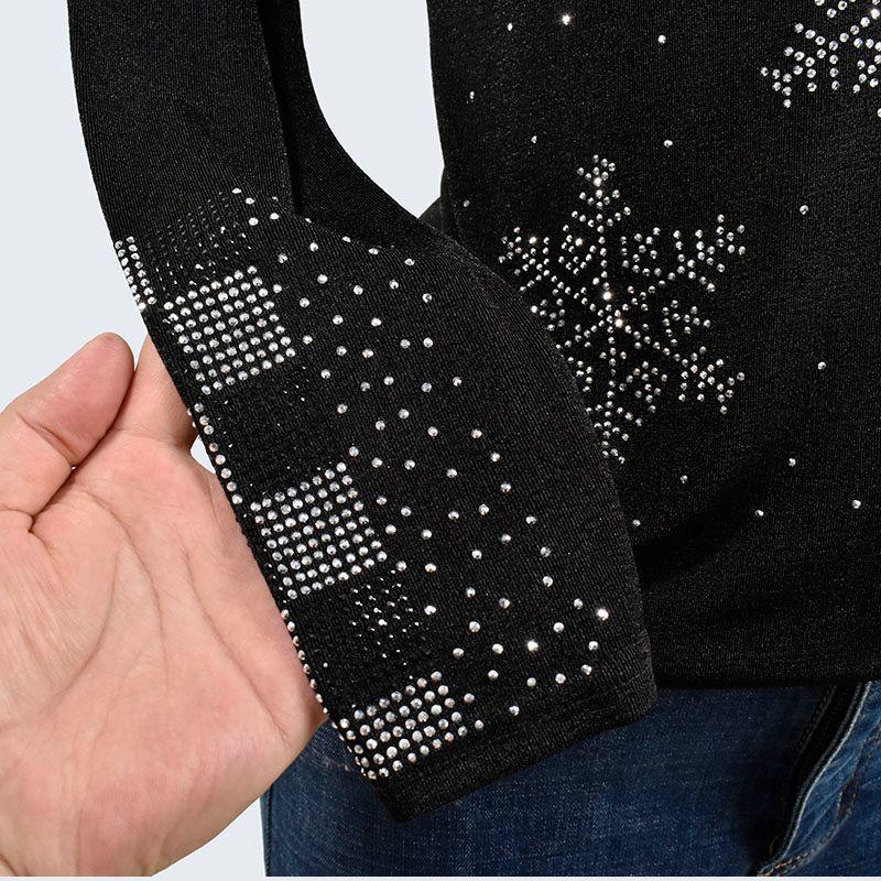 Spring and Autumn Half Turtleneck Stretch Silk Rhinestone Jacquard Slim Fit Pullover Knitting Long Sleeves Bottoming Shirt