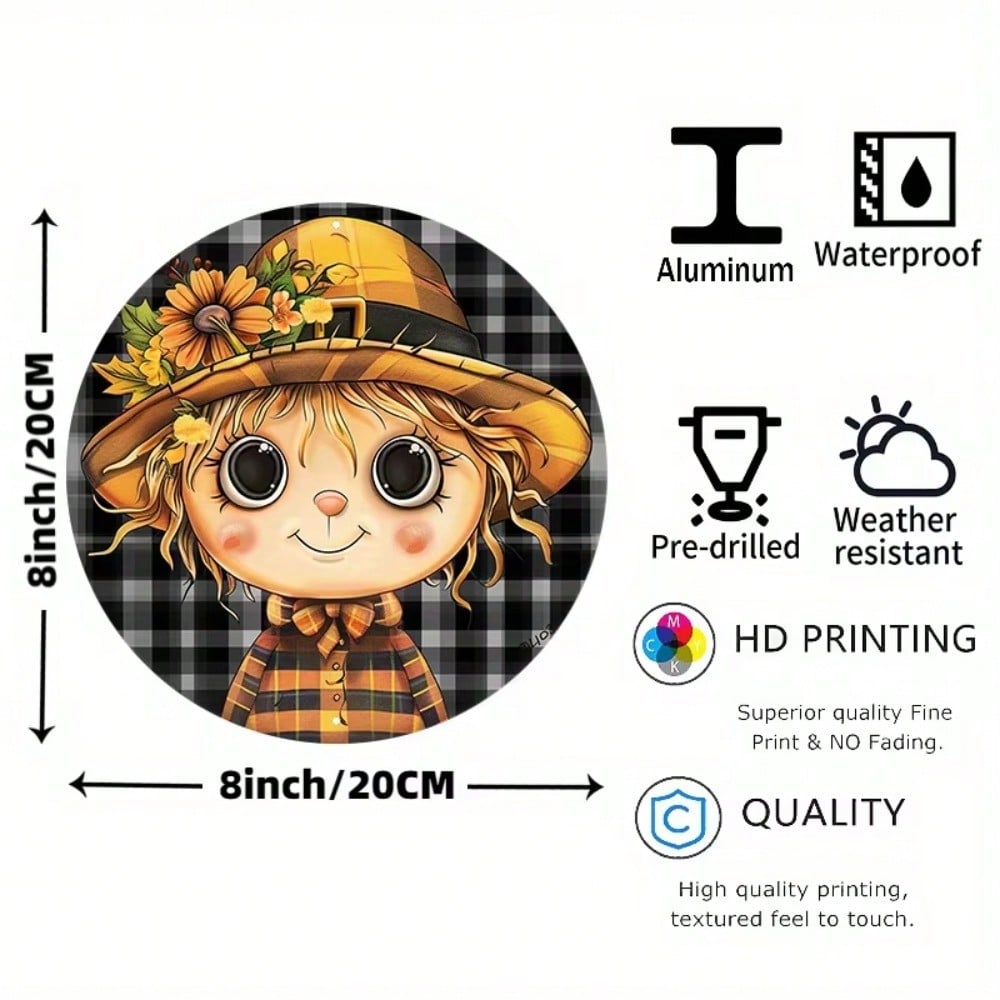 

Metal Tin Sign Scarecrow Wall Art Weatherproof Door Decor Round Wreath 8 Inch HD Print TYA24706-20X20CM різнокольоровий