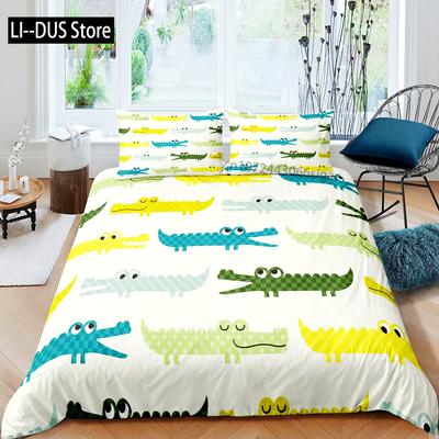 Crocodile Duvet Cover Set Wild Alligator Pattern Bedding Set Wildlife Style Comforter Cover Horror Animal Theme Twin Quilt Cover
