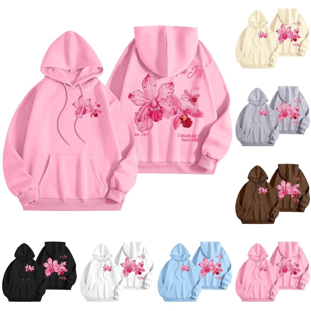 Dame Moteable Løstsittende Casual Langermet Hettegenser med Trykk