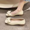2024 Spring and Autumn New Sweet Flat-bottomed Bow Single Shoes Women's Soft-soled Retro Square Head Light Mouth Beanie Shoes Ladyshoes