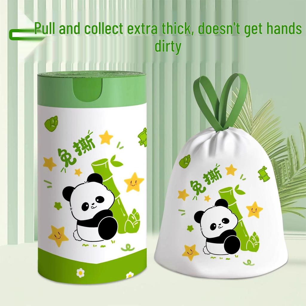 New Tear-Free Panda Print Drawstring Trash Bags – Thick, Disposable, Handheld, In Stock