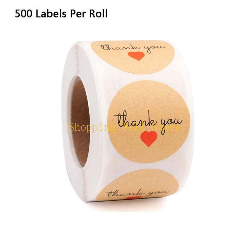 KX4B 500pcs Homemade Thank You Kraft Stickers Round Seal Label for Small Shop Handmade Stationery Decoration