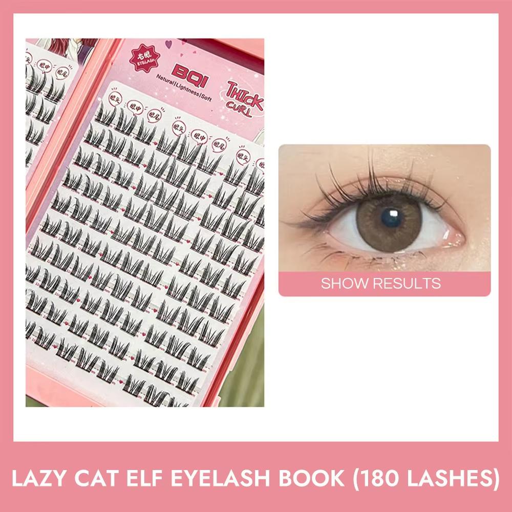 Lazy Cat Elf Eyelashes Book 180pcs Large Capacity Enlarge Your Eyes Naturally DIY Lash Clusters with Glue Set