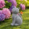 Durable Resin Outdoor Figurine Solar Cat Garden Statue, Cute Sculpture with Butterfly Light, Light Waterproof Animal Statue for Lawn Patio Yard