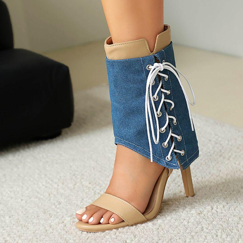 2025 Luxury Female Sandals Thin High Heels 10.5cm Zipper Lace Up Mixed Color Large Size 46 47 48 Fashion Dating Shoes