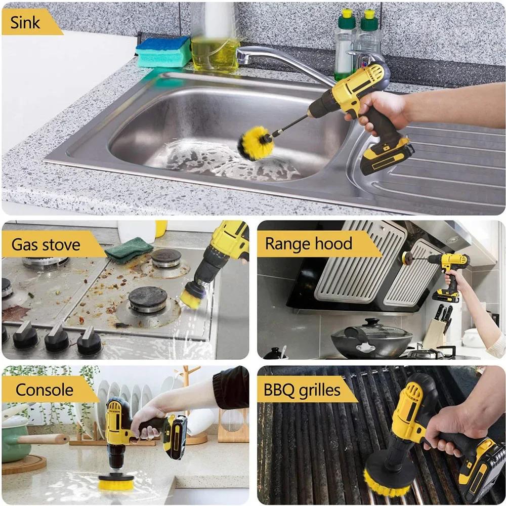 Drill Brush Attachment Set Power Scrubber Wash Cleaning Brushes Tool Kit with Extension for Clean Glass Windows Kitchen Toilet