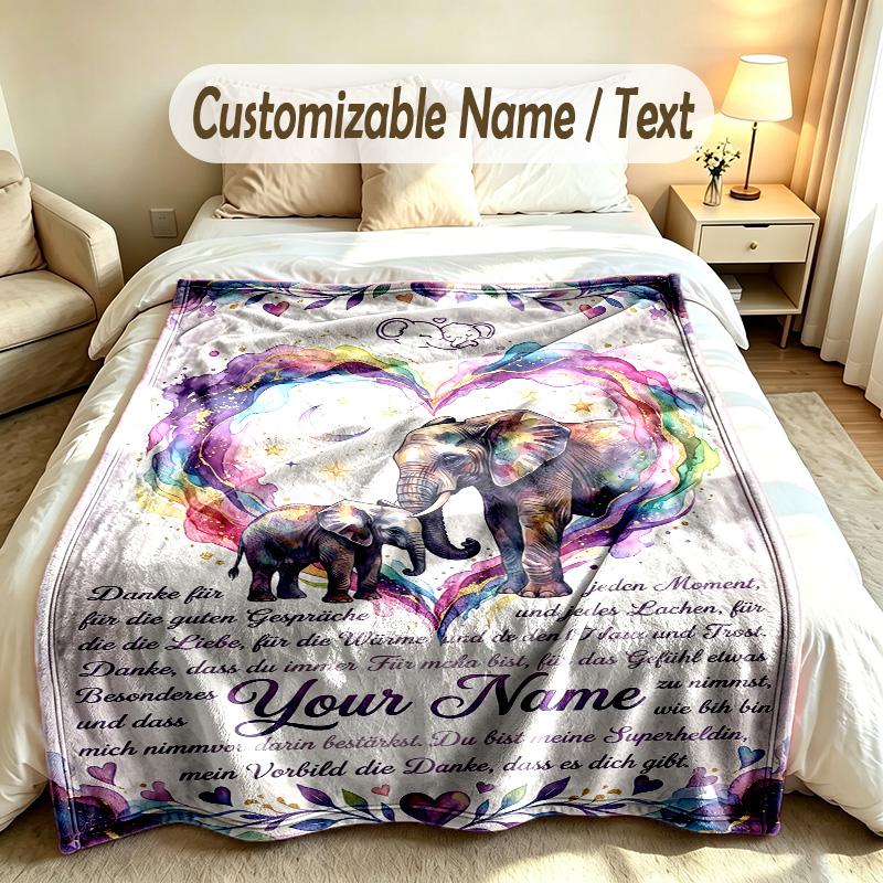 Elefanten-Thema Weiche Decke Personalisierter Benutzerdefinierter Name Textdruck Warme Decke Zuhause Sofa Schlafzimmer Dekoration