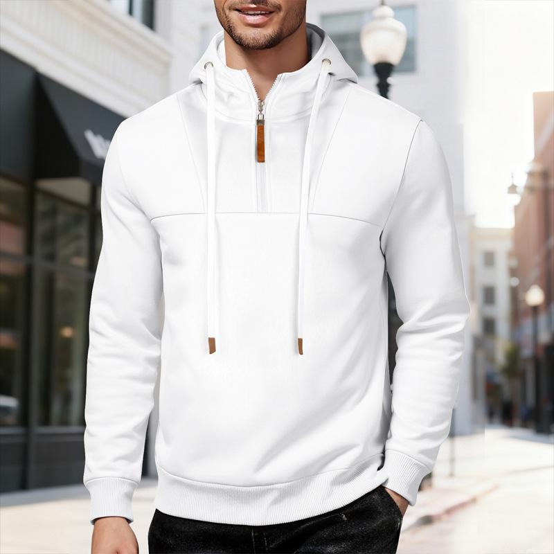 Winter Fleece Men's Loose Hooded Zipper Commuting Tank Drawstring Sweatshirt