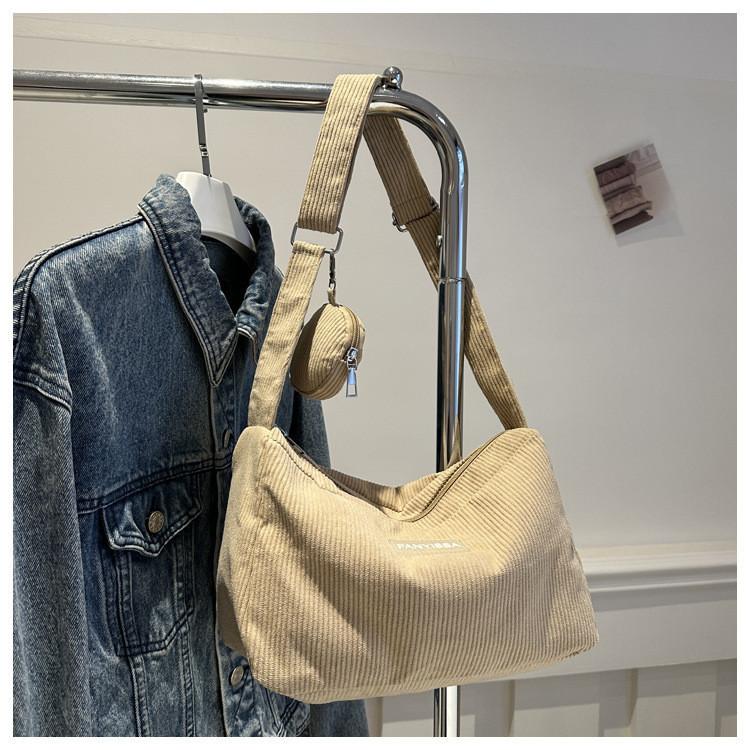 Chic And Minimalist Korean Style Commuter Shoulder Bag In Soft Corduroy For 2024