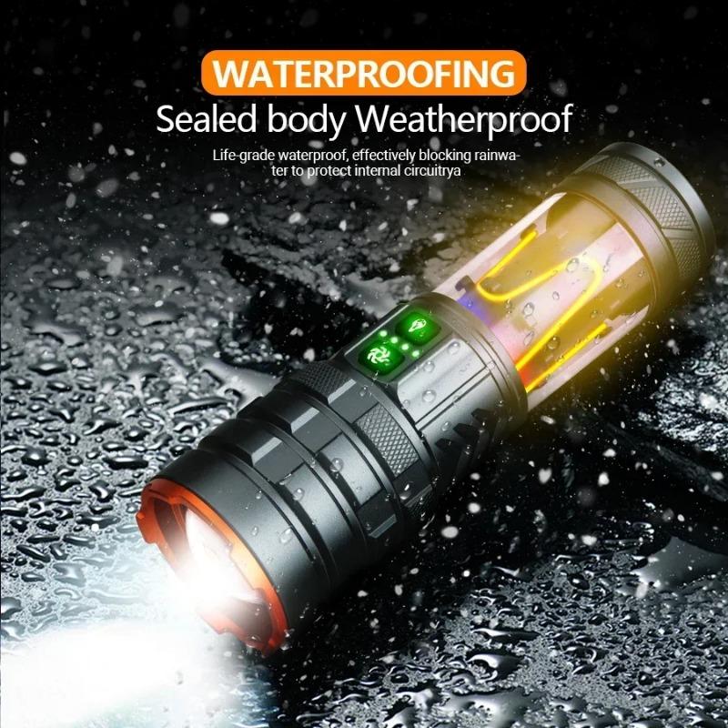 LED Flashlight Type-C Rechargeable Lighting Modes Dual Light Tactical Zoom Torch Outdoor Waterproof Emergency Camping Lantern
