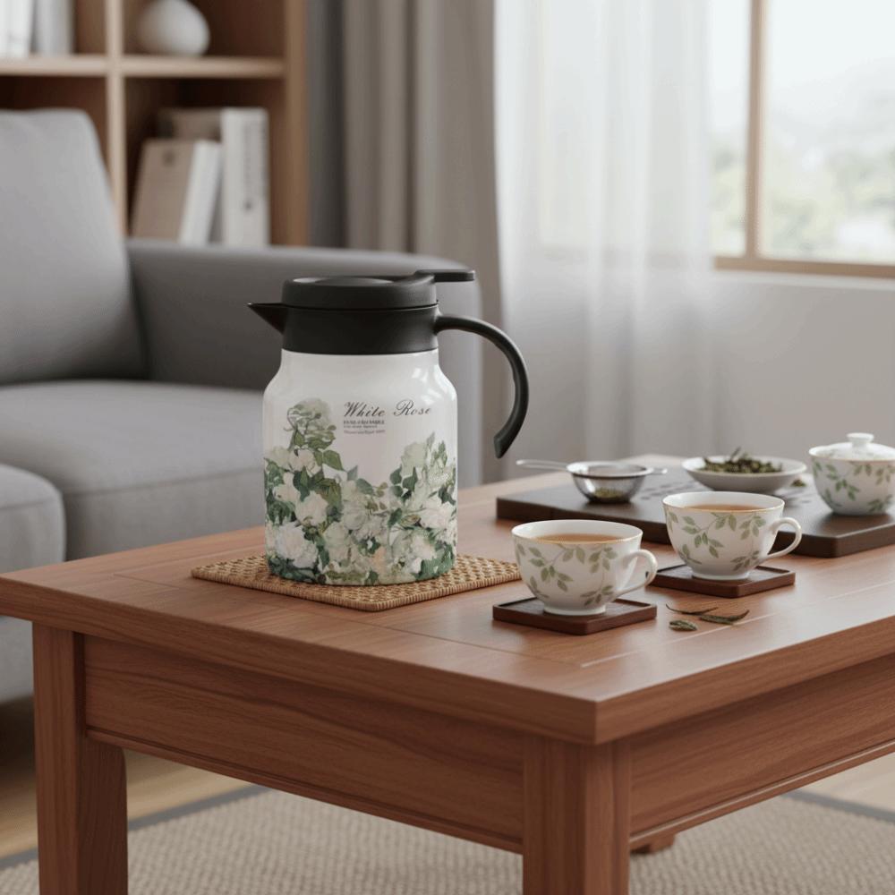 1000ml Thermal Teapot with Tea Infuser Insulated Water Pot Floral Pattern Tea Kettle  Afternoon Tea