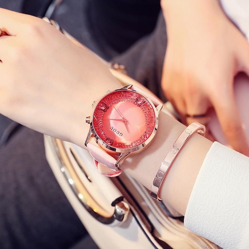 Dámské hodinky Trendy Módní Quartz Hodinky Jednoduché Temperamentní Velký Ciferník Kožené Hodinky