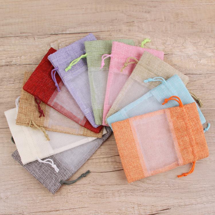 Super Source Hemp Drawstring Patchwork Mesh Bag for Cosmetics Organization