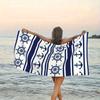 Blue White Nautical Style Beach Towel, 2D Flat Digital Single-Sided Print Ultra-Fine Fiber Absorbent