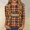 Damen Lässiges Dreiviertelarm Oktoberfest-Print Rundhals Karomuster Oberteil mit Blumen-Träger-Design für Festival-Kleidung