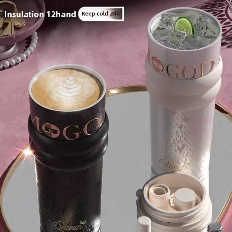 710ml Travel Thermos with Straw and Leak-Proof Lid, Stainless Steel Metal Water Bottle for Hot and Cold Coffee Drinks