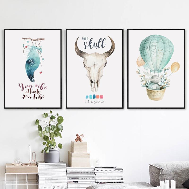 

Скандинавская акварель Воздушный шар Перо Животное Холст Живопись Абстрактный плакат Печать Картина Спальня Дом Настенное искусство Украшение