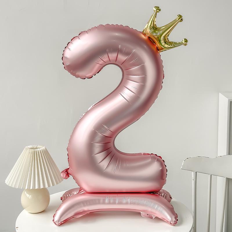 42" Aluminum Foil Number Balloon with Crown Stand for Kids' First Birthday Party Decorations