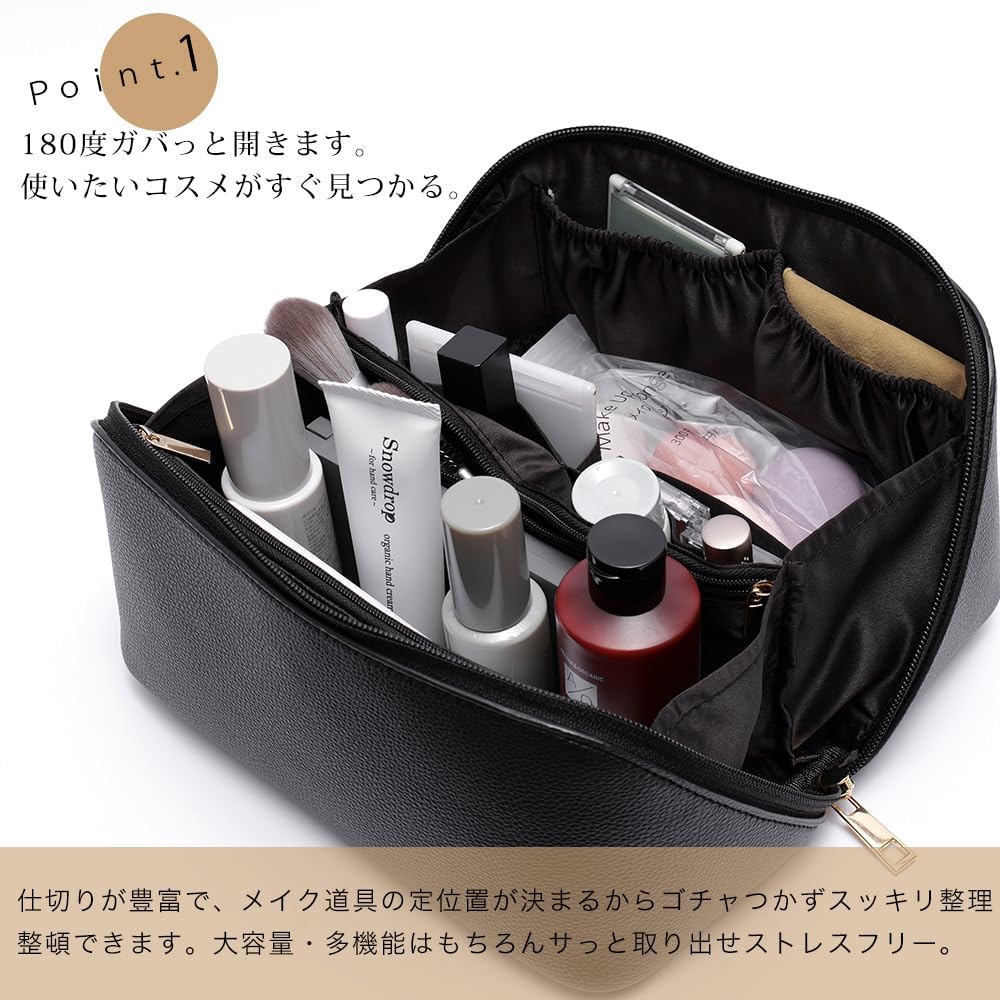 Simple Travel Vanity Pouch for Women and Cosmetics and Cute Vanity Pouch with Black [Rename] Wide-Opening, Lightweight, Adults, Makeup, Storage,