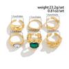 Colored Gemstone Inlaid Ring Set, Metallic Luster Open Ring, Stackable Block Ring, Suitable for Daily Party and Date Jewelry
