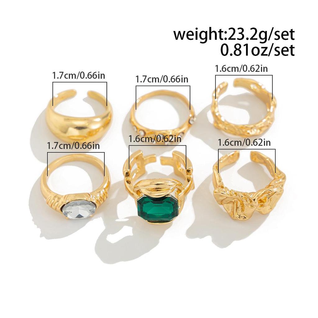 Colored Gemstone Inlaid Ring Set, Metallic Luster Open Ring, Stackable Block Ring, Suitable for Daily Party and Date Jewelry