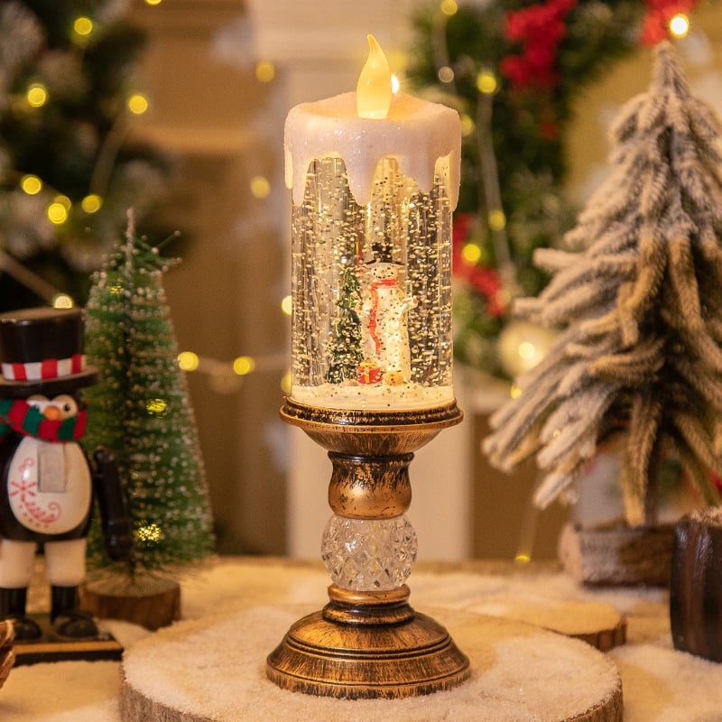 Christmas Water-Filled Candle Lamp - Crystal Glitter Holiday Decor with Safe LED Lights, Festive Table Centerpiece