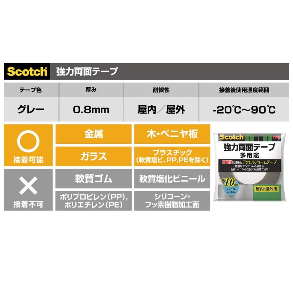 3M Scotch Strong Double-Sided Tape Durable Acrylic Foam Width 20mm
