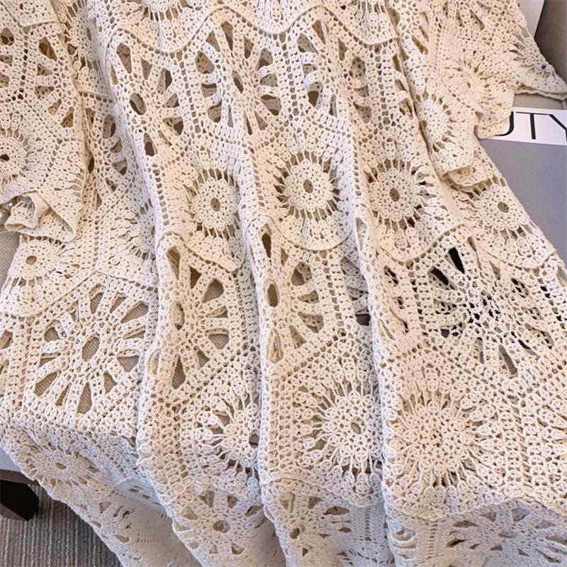 DIMANAF 2024 Neue Sommer Frauen Lange Gestrickte Kleid Ärmel Grundlegende Spitze Kleider Beiläufige