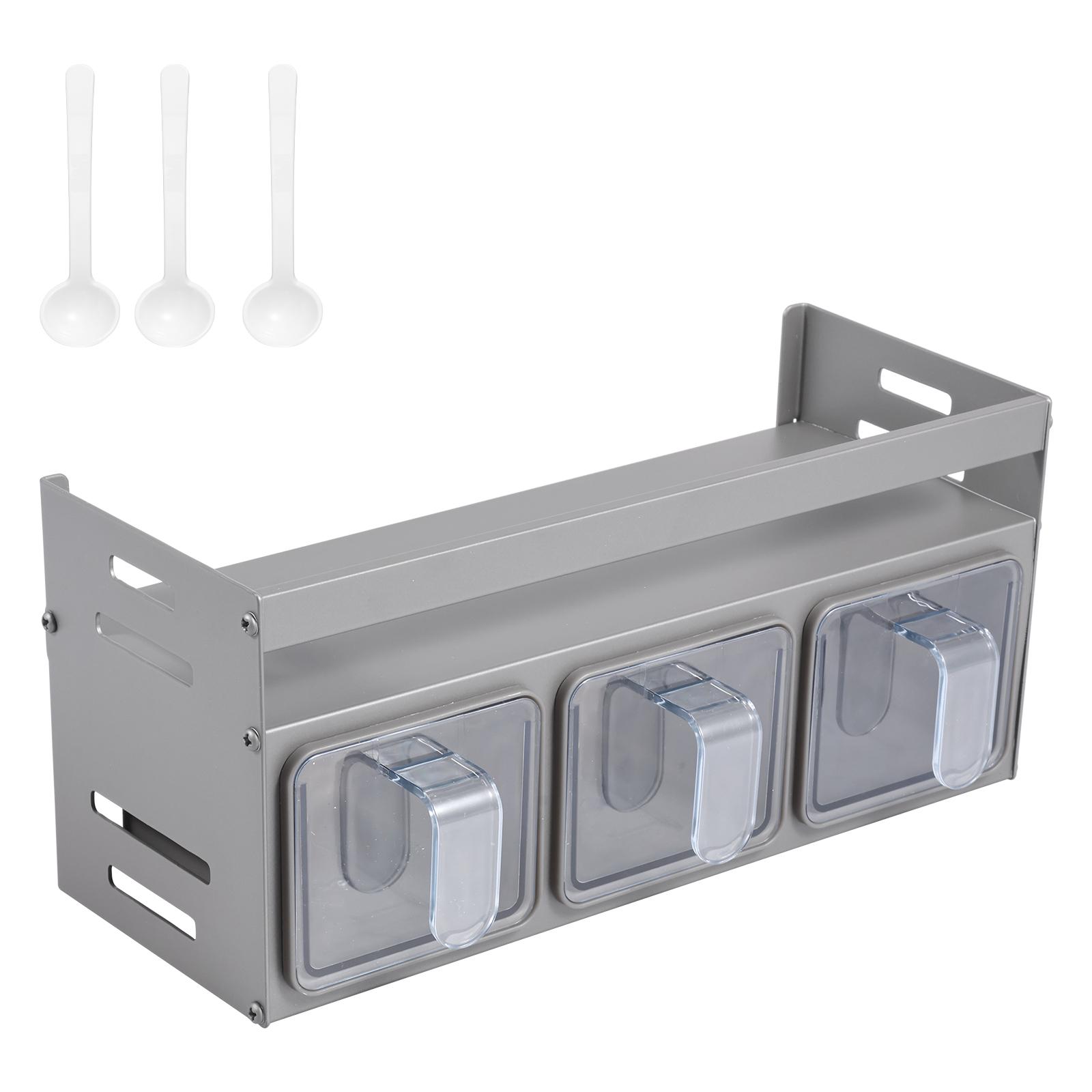 

Настенная полка для специй со съемными банками Алюминиевый органайзер для приправ Кухонный стоячий держатель для специй для кухонного шкафа Сахар Соль