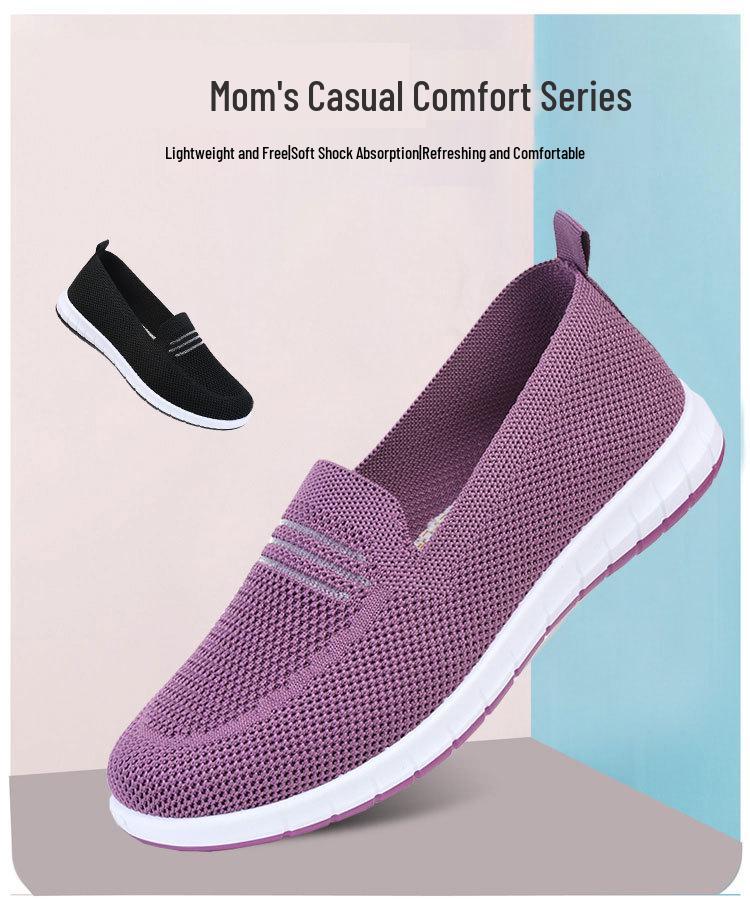 2026 Breathable Mesh Slip-On Flat Shoes for Middle-aged & Elderly - New Style Comfortable Old Beijing Cloth Mom Shoes