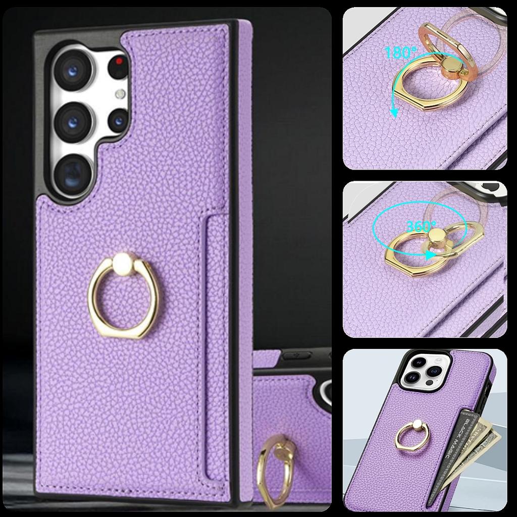 Leather Case For Samsung Galaxy S25 Edge S24 Ultra S23 Ultra S22 Plus S21 FE A54 A14 A53 A13 Ring Holder Cards Solt Phone Cover