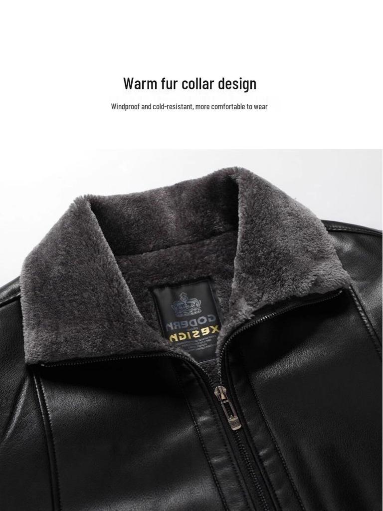 Hochwertige Herren Leder Winterjacke 2025 - Verdickter Samt für Mittelalte & Ältere