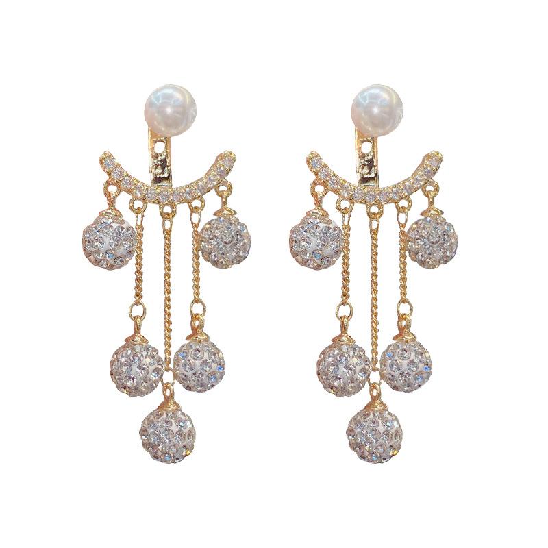 Shining Crystal Ball Tassel Dangle Earrings for Women Wedding Party Dangle Earrings Statement Brand Jewelry Gold Plated